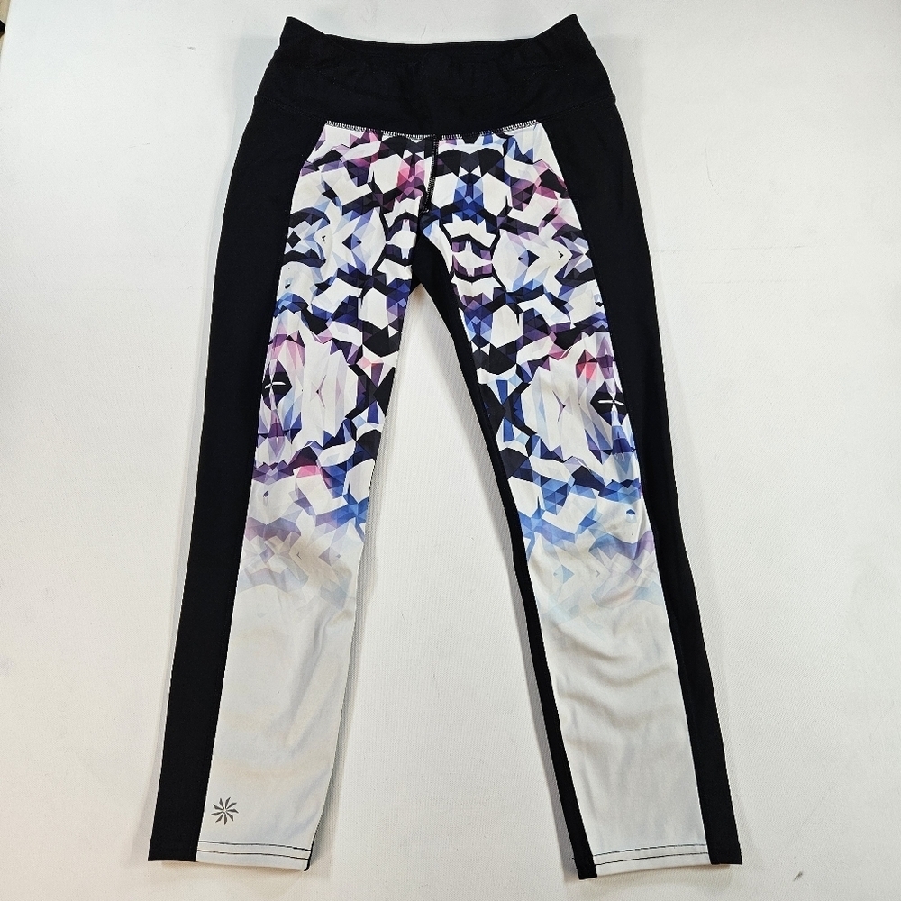 Athleta Capri Leggings XS Black Casual Yoga Geometric #6340
